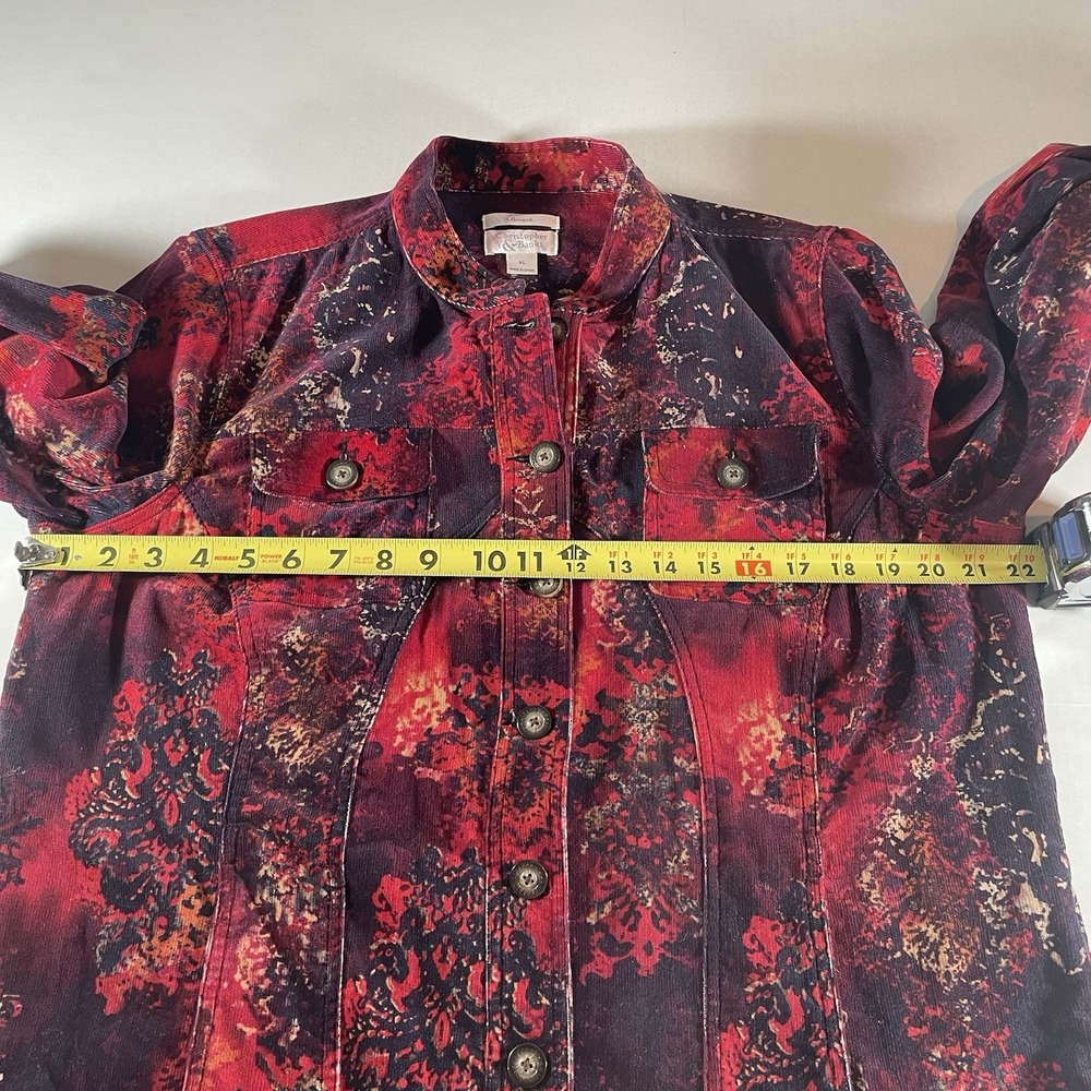 Christopher & Banks Womens Stretch Corduroy Floral Jacket Size XL Button Up - Picture 6 of 7